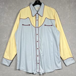 VTG Scully Western Rodeo Shirt Pearl Snap Men’s Sz XL Yellow/ Blue Long Sleeve